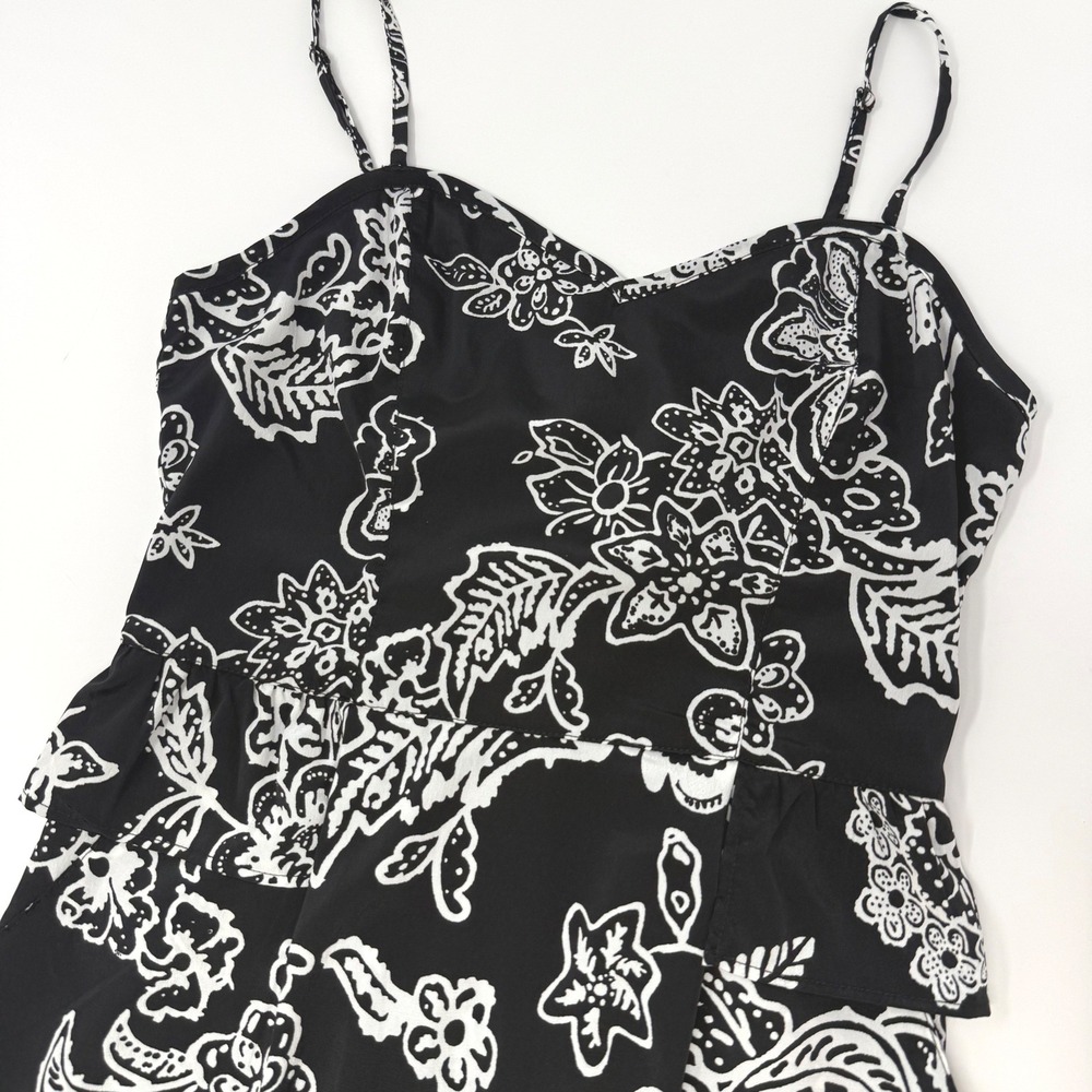 American Eagle Black White Floral Peplum Mini Dress Sweetheart Womens Size 2